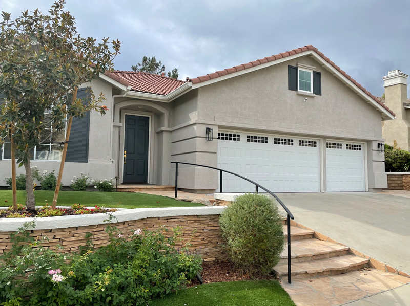 Amarr Hillcrest Recessed Garage Door in White with Stockton Clear Glass Windows